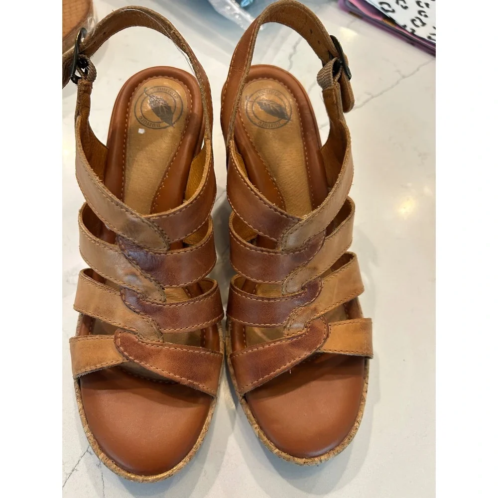 Nurture Wedge Sandals Brown Leather Strappy Cage Cork Platform Summer Shoes 7.5M